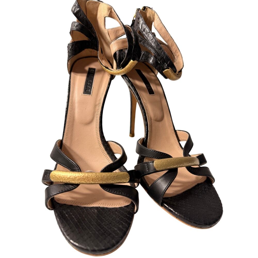 Elie Saab Black & Gold Strappy Stiletto Heels EU 40
